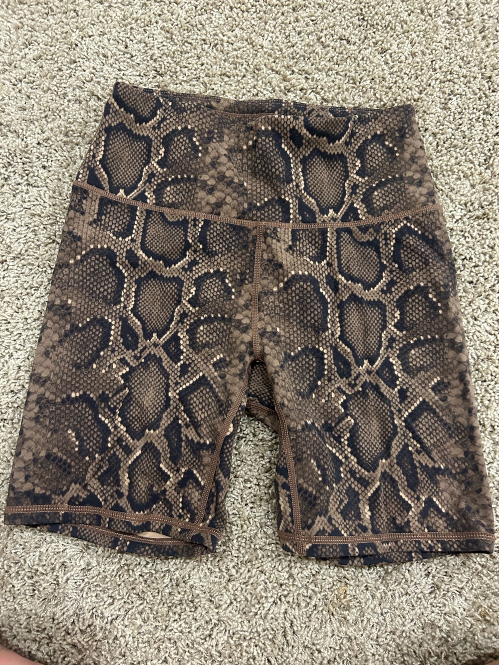 Varley Snake-Print yoga shorts in Brown and Black
